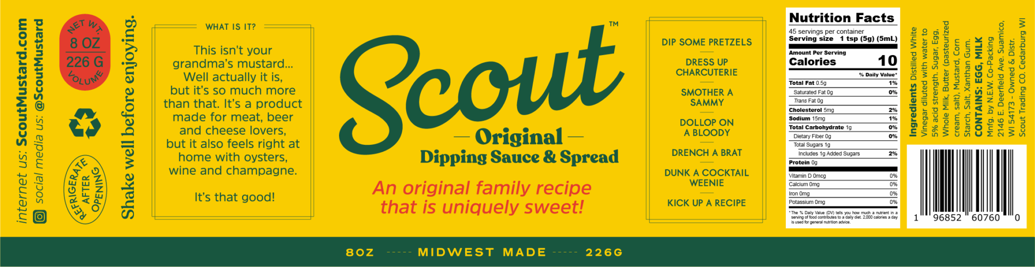 Scout dipping sauce original mustard label